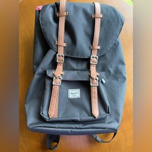 Hershel’s Little America Backpack Grey with Brown Leather Straps